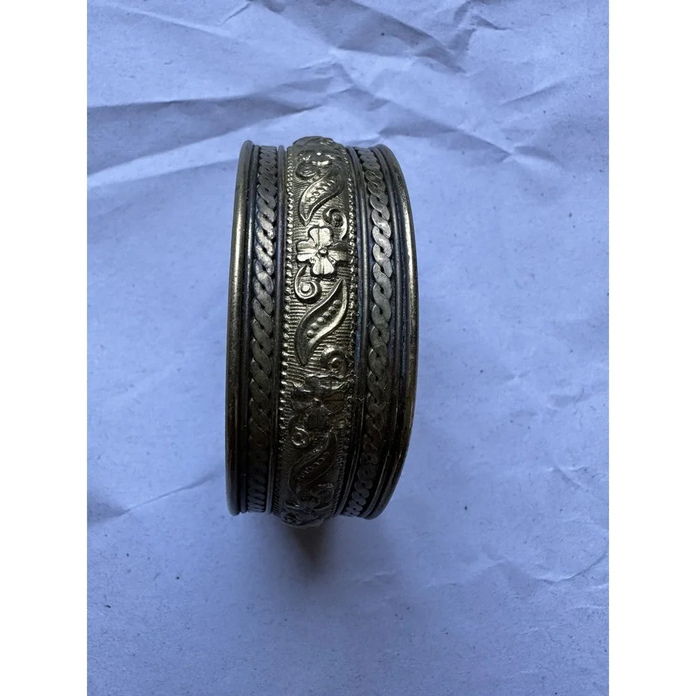Vintage Brass Cuff  Bracelet bohemian or ethnic aesthetic embossed floral design
